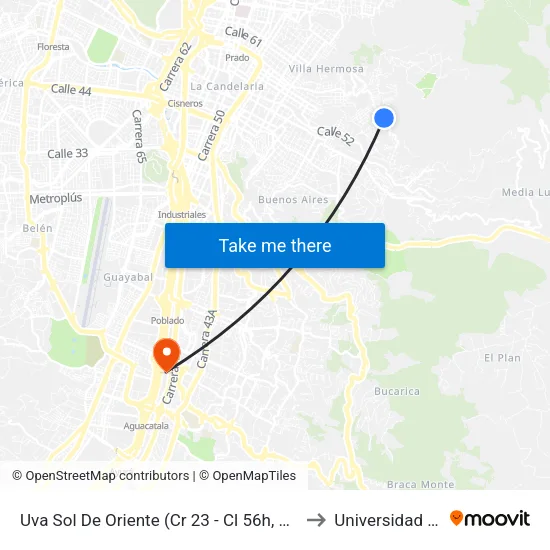 Uva Sol De Oriente (Cr 23 - Cl 56h, Medellín) to Universidad Eafit map