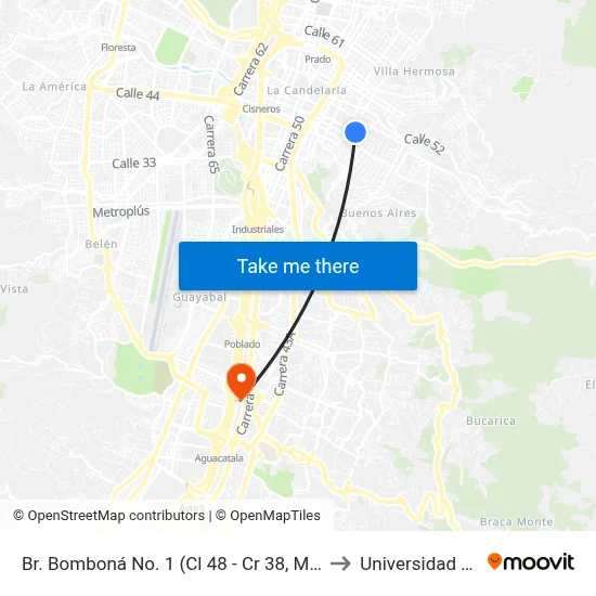 Br. Bomboná No. 1 (Cl 48 - Cr 38, Medellín) to Universidad Eafit map