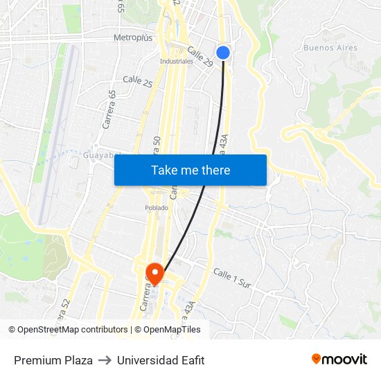 Premium Plaza to Universidad Eafit map