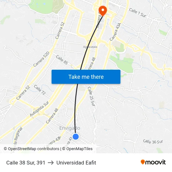 Calle 38 Sur, 391 to Universidad Eafit map