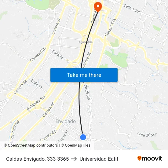 Caldas-Envigado, 333-3365 to Universidad Eafit map