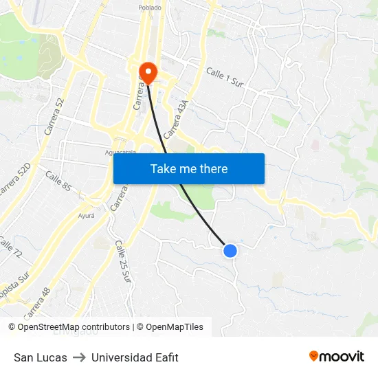 San Lucas to Universidad Eafit map
