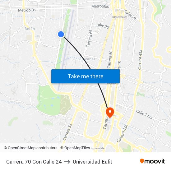 Carrera 70 Con Calle 24 to Universidad Eafit map