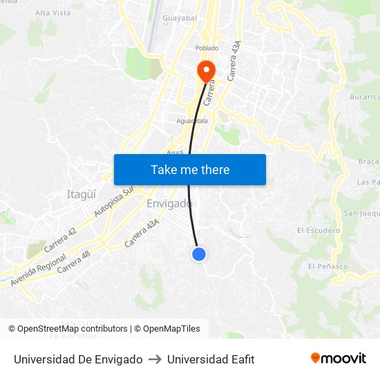 Universidad De Envigado to Universidad Eafit map