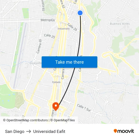 San Diego to Universidad Eafit map