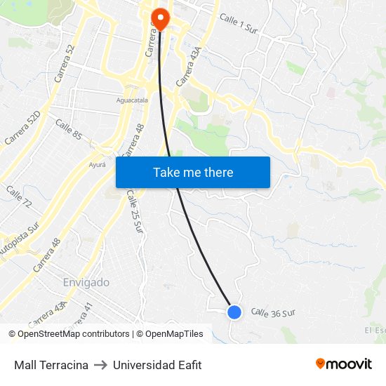 Mall Terracina to Universidad Eafit map