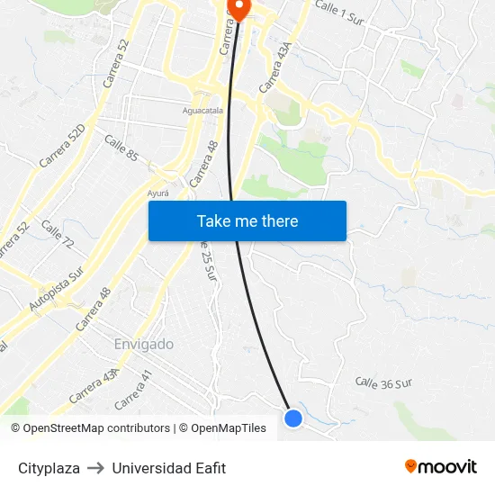 Cityplaza to Universidad Eafit map