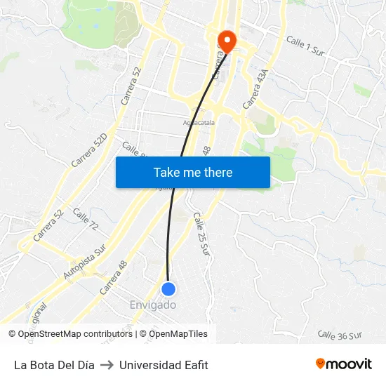 La Bota Del Día to Universidad Eafit map