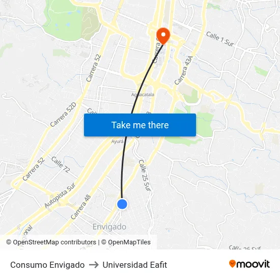 Consumo Envigado to Universidad Eafit map