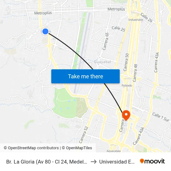 Br. La Gloria (Av 80 - Cl 24, Medellín) to Universidad Eafit map