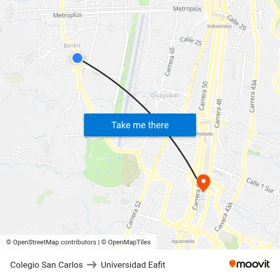 Colegio San Carlos to Universidad Eafit map