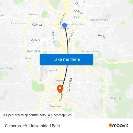 Cisneros to Universidad Eafit map