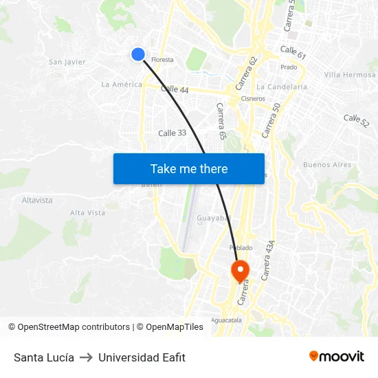 Santa Lucía to Universidad Eafit map