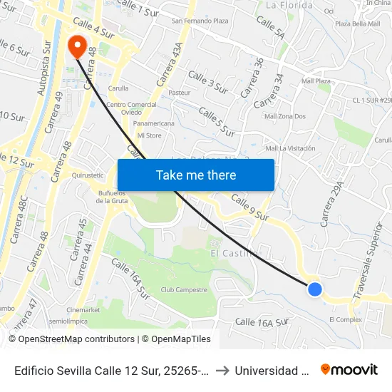 Edificio Sevilla Calle 12 Sur, 25265-25341 to Universidad Eafit map