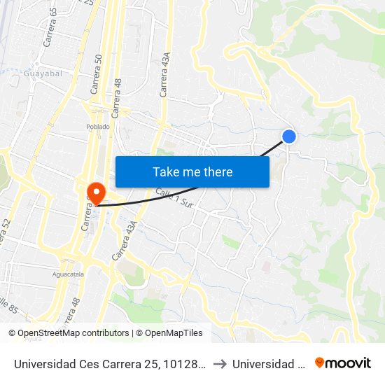 Universidad Ces Carrera 25, 10128-10234 to Universidad Eafit map