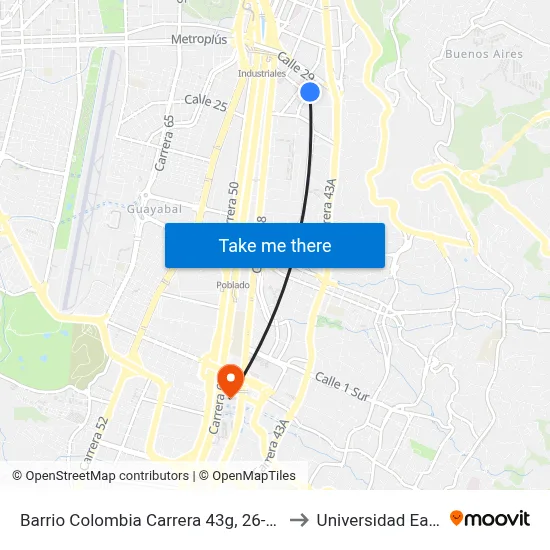 Barrio Colombia Carrera 43g, 26-57 to Universidad Eafit map