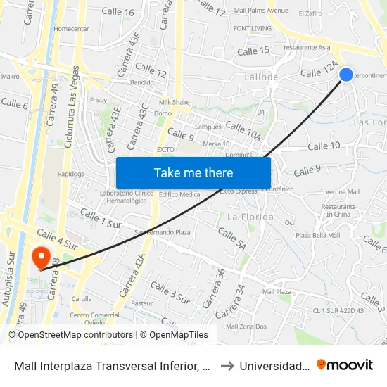 Mall Interplaza Transversal Inferior, 11c1-11c61 to Universidad Eafit map