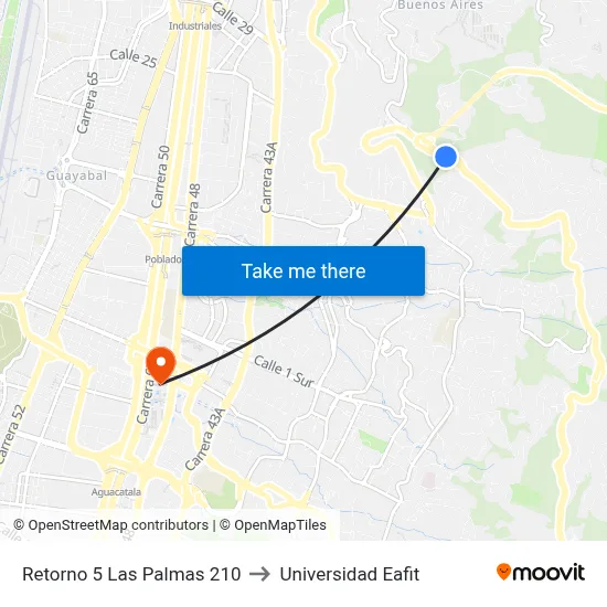Retorno 5 Las Palmas 210 to Universidad Eafit map