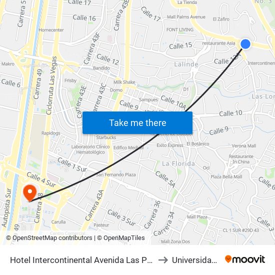 Hotel Intercontinental Avenida Las Palmas, Trv Inf to Universidad Eafit map