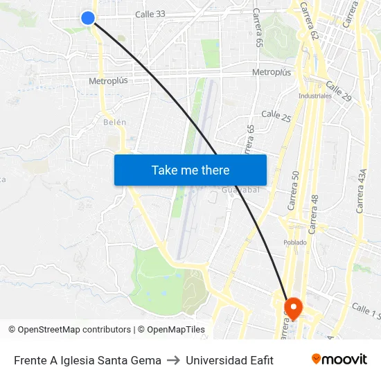 Frente A Iglesia Santa Gema to Universidad Eafit map