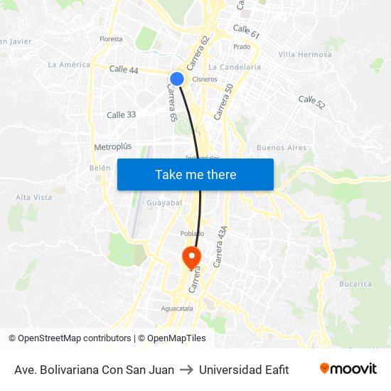 Ave. Bolivariana Con San Juan to Universidad Eafit map