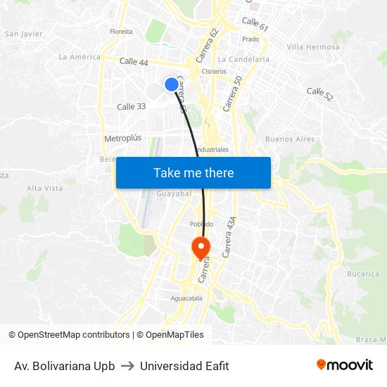 Av. Bolivariana Upb to Universidad Eafit map