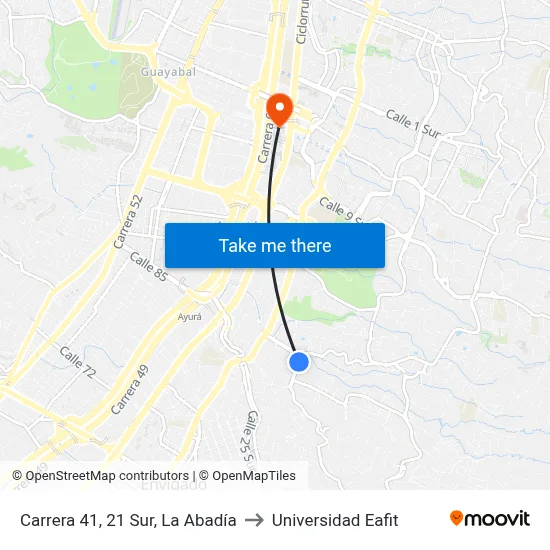 Carrera 41, 21 Sur, La Abadía to Universidad Eafit map