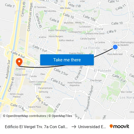 Edificio El Vergel Trv. 7a Con Calle 78 to Universidad Eafit map