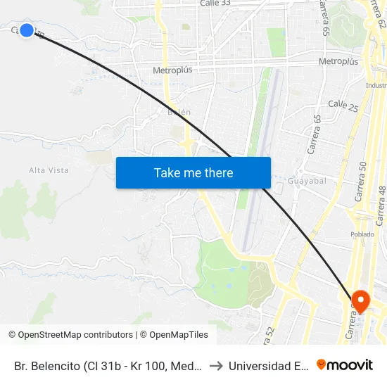 Br. Las Violetas (Cl 31b - Kr 100, Medellín) to Universidad Eafit map