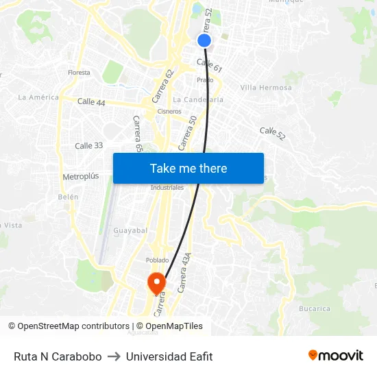Ruta N Carabobo to Universidad Eafit map