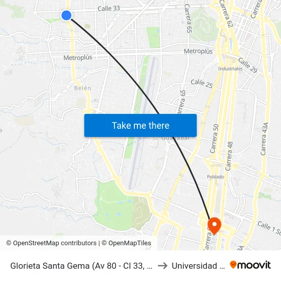 Av. 80 Con Cll. 33 Norte - Sur to Universidad Eafit map