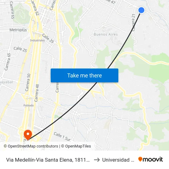 Via Medellín-Via Santa Elena, 18113-18273 to Universidad Eafit map
