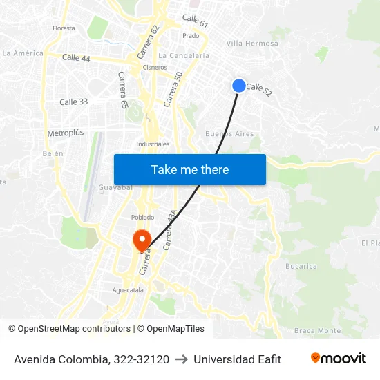 Avenida Colombia, 322-32120 to Universidad Eafit map