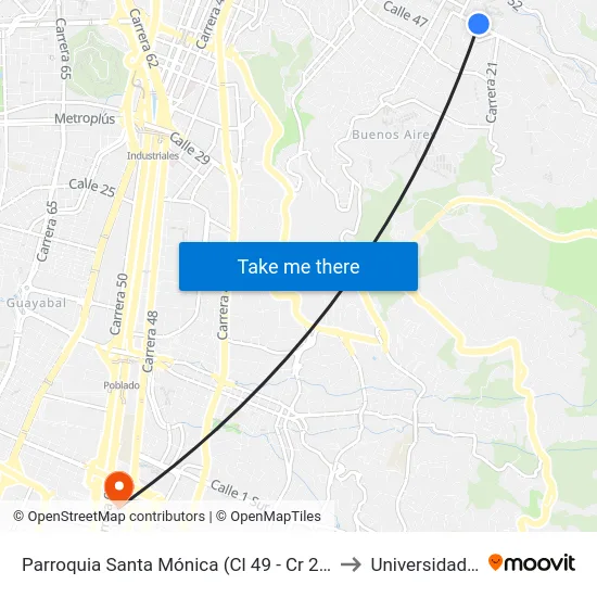 Parroquia Santa Mónica (Cl 49 - Cr 26, Medellín) to Universidad Eafit map