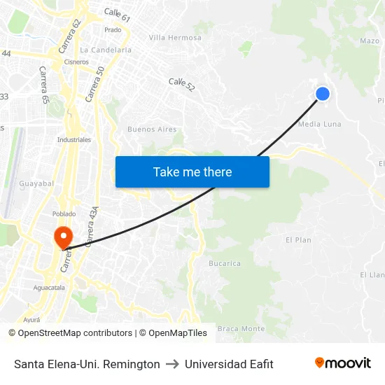 Santa Elena-Uni. Remington to Universidad Eafit map