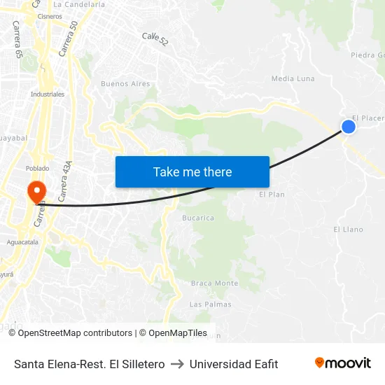 Santa Elena-Rest. El Silletero to Universidad Eafit map