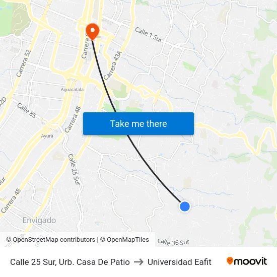 Calle 25 Sur, Urb. Casa De Patio to Universidad Eafit map