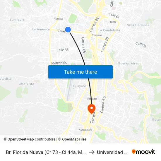 Br. Florida Nueva (Cr 73 - Cl 44a, Medellín) to Universidad Eafit map