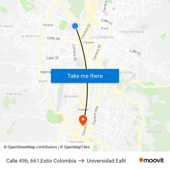 Calle 49b, 661,Exito Colombia to Universidad Eafit map