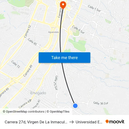 Carrera 27d, Virgen De La Inmaculada to Universidad Eafit map