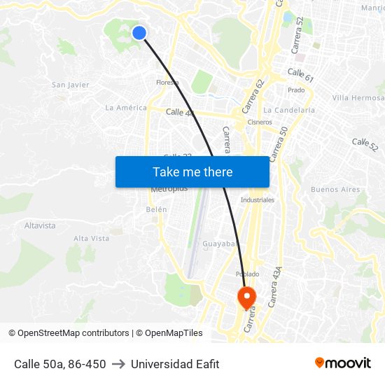 Calle 50a, 86-450 to Universidad Eafit map