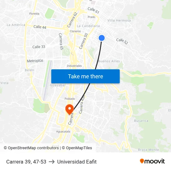 Carrera 39, 47-53 to Universidad Eafit map