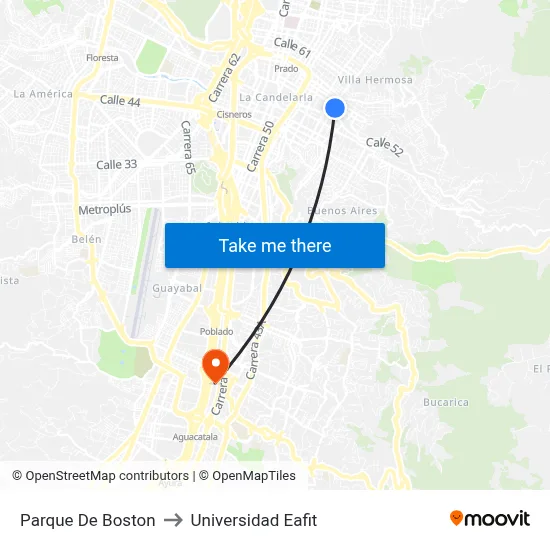 Parque De Boston to Universidad Eafit map