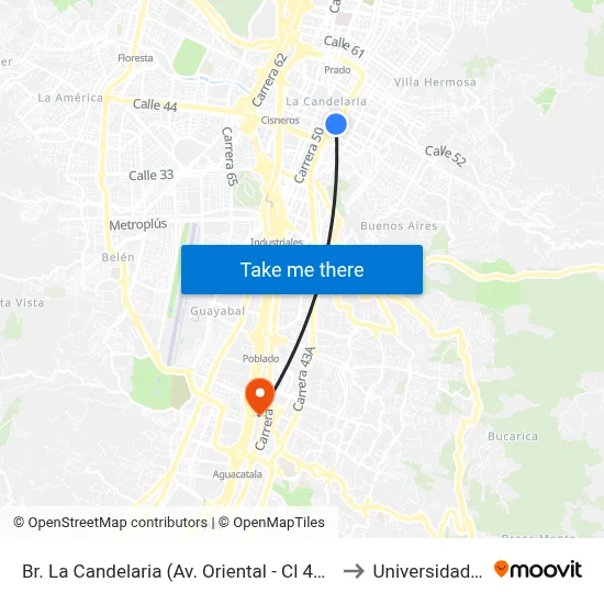 Br. La Candelaria (Av. Oriental - Cl 48, Medellín) to Universidad Eafit map