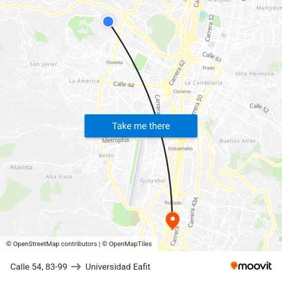 Calle 54, 83-99 to Universidad Eafit map