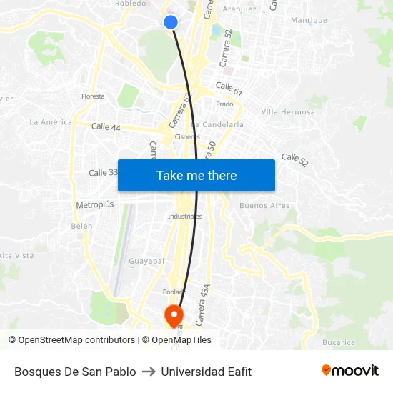 Bosques De San Pablo to Universidad Eafit map