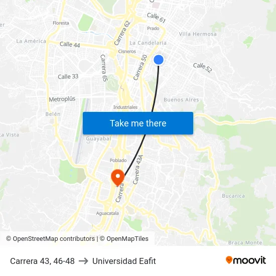 Carrera 43, 46-48 to Universidad Eafit map