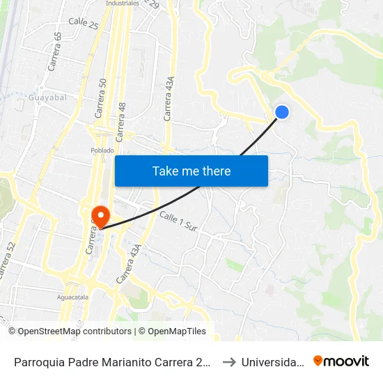 Parroquia Padre Marianito Carrera 24b, 1791-17135 to Universidad Eafit map