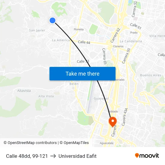 Calle 48dd, 99-121 to Universidad Eafit map