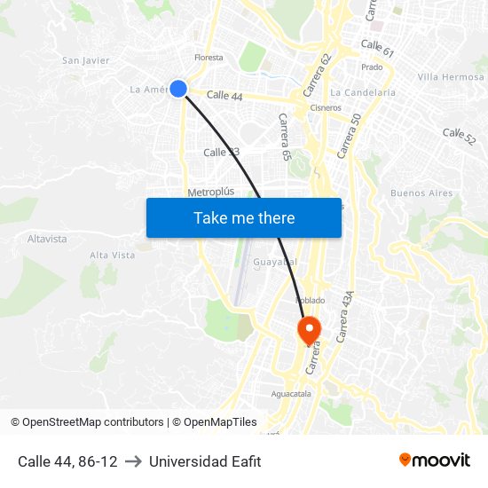 Calle 44, 86-12 to Universidad Eafit map